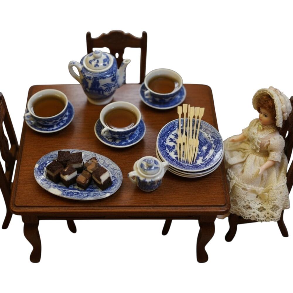 Vintage Blue Willow Children’s Tea Set 15 Pc Transferware Miniature Play Dishes